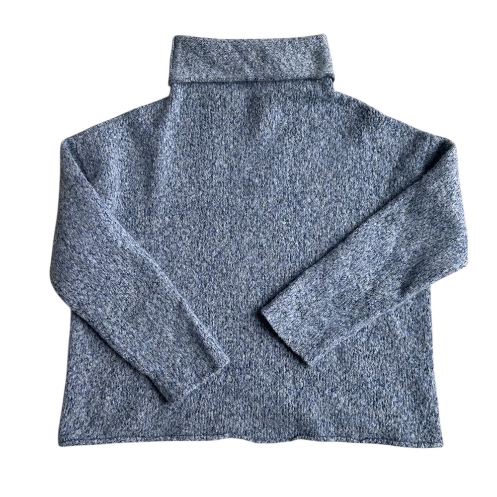 Eileen Fisher Turtleneck Sweater Small Blue Merino Wool Minimalist Classic Knit